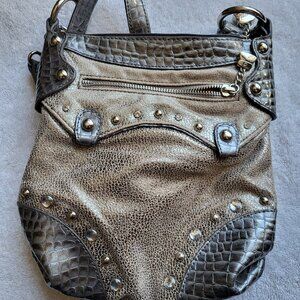 KATHY VAN ZEELAND Brown Crossbody Bag HEAVILY METALLIC STUDDED GUC SEE PICS
